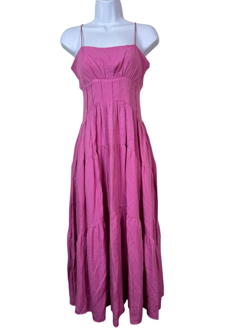 Seven Wonders Pink Tiered Midi Dress size XS Prairie Cottagecore Adjustable Stra
